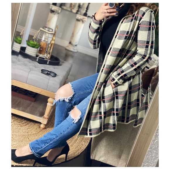 14 Plaid Open Light Chic Knit Jacket Cardigan - Picture 3 of 4